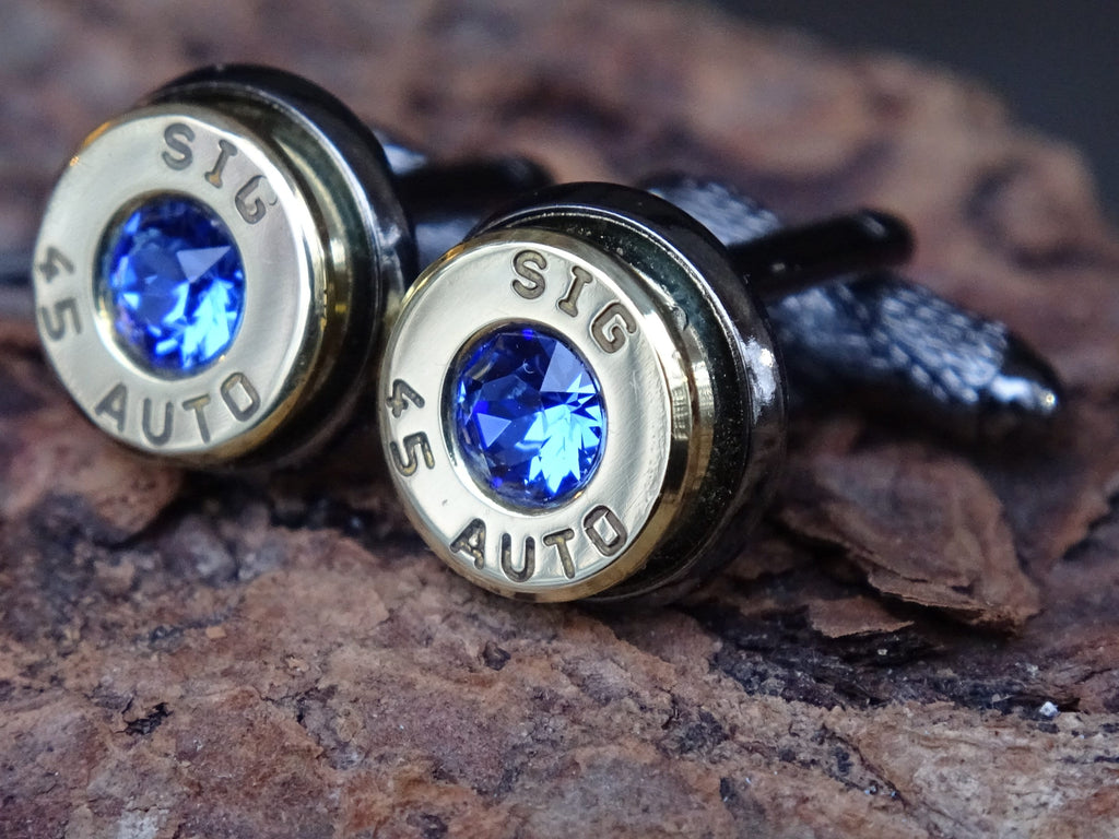 Bullet cufflinks two tone 45 ACP Sapphire (etsy image id: 4561151143)