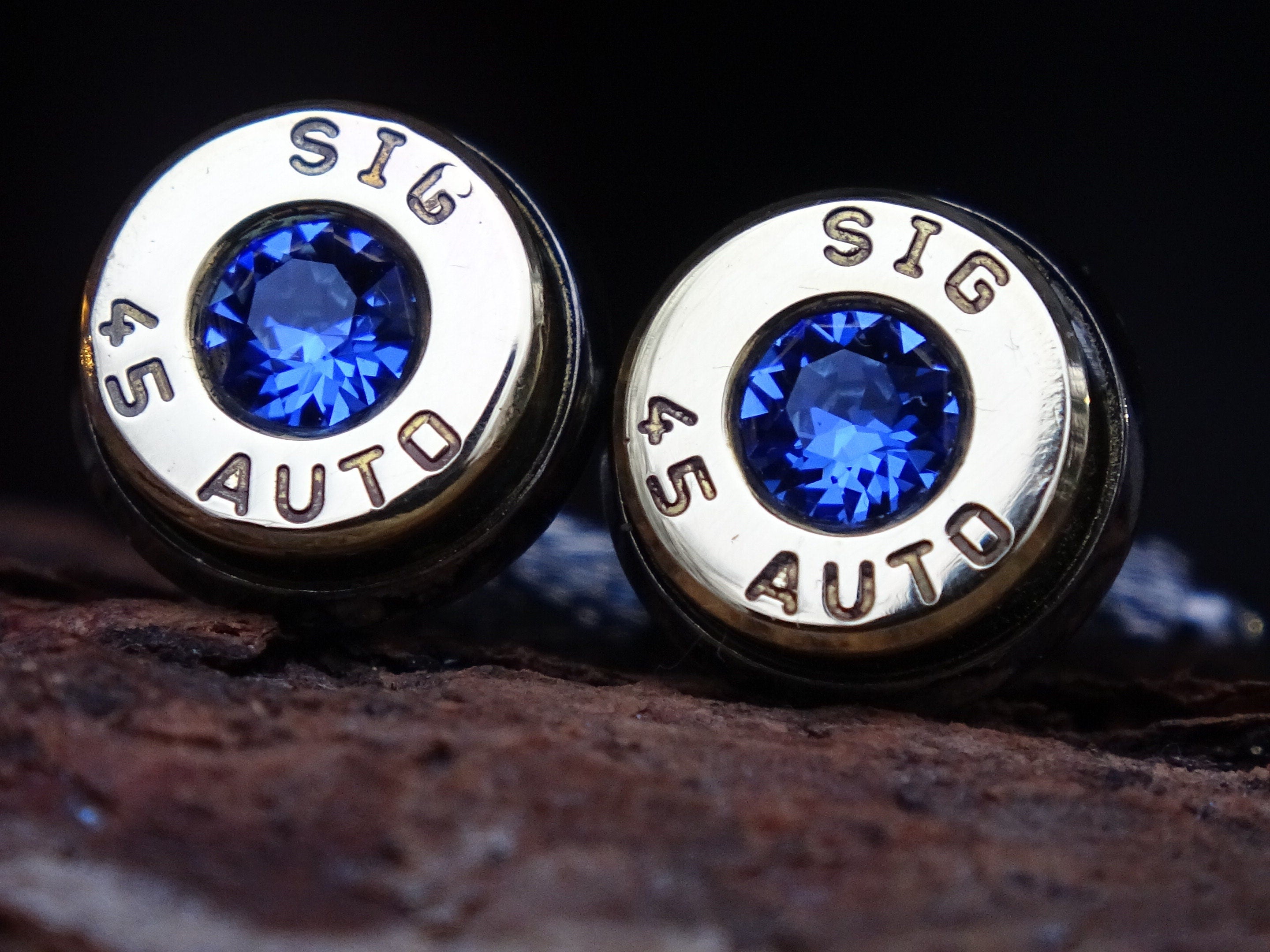 Bullet cufflinks two tone 45 ACP Sapphire (etsy image id: 4561151231)