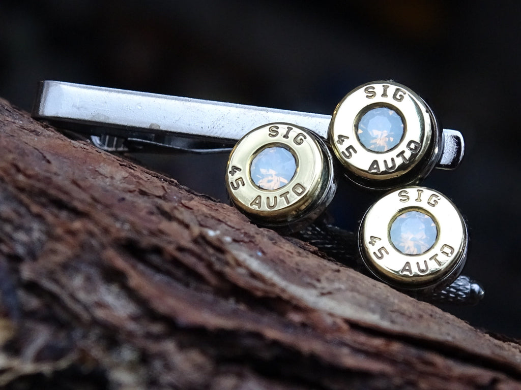 Bullet cufflinks/Tie clip two tone 45 ACP Opal (etsy image id: 4561160183)