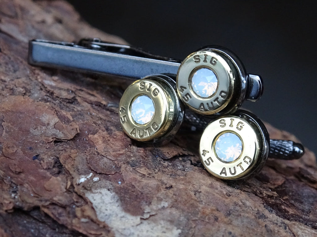 Bullet cufflinks/Tie clip two tone 45 ACP Opal (etsy image id: 4561160345)