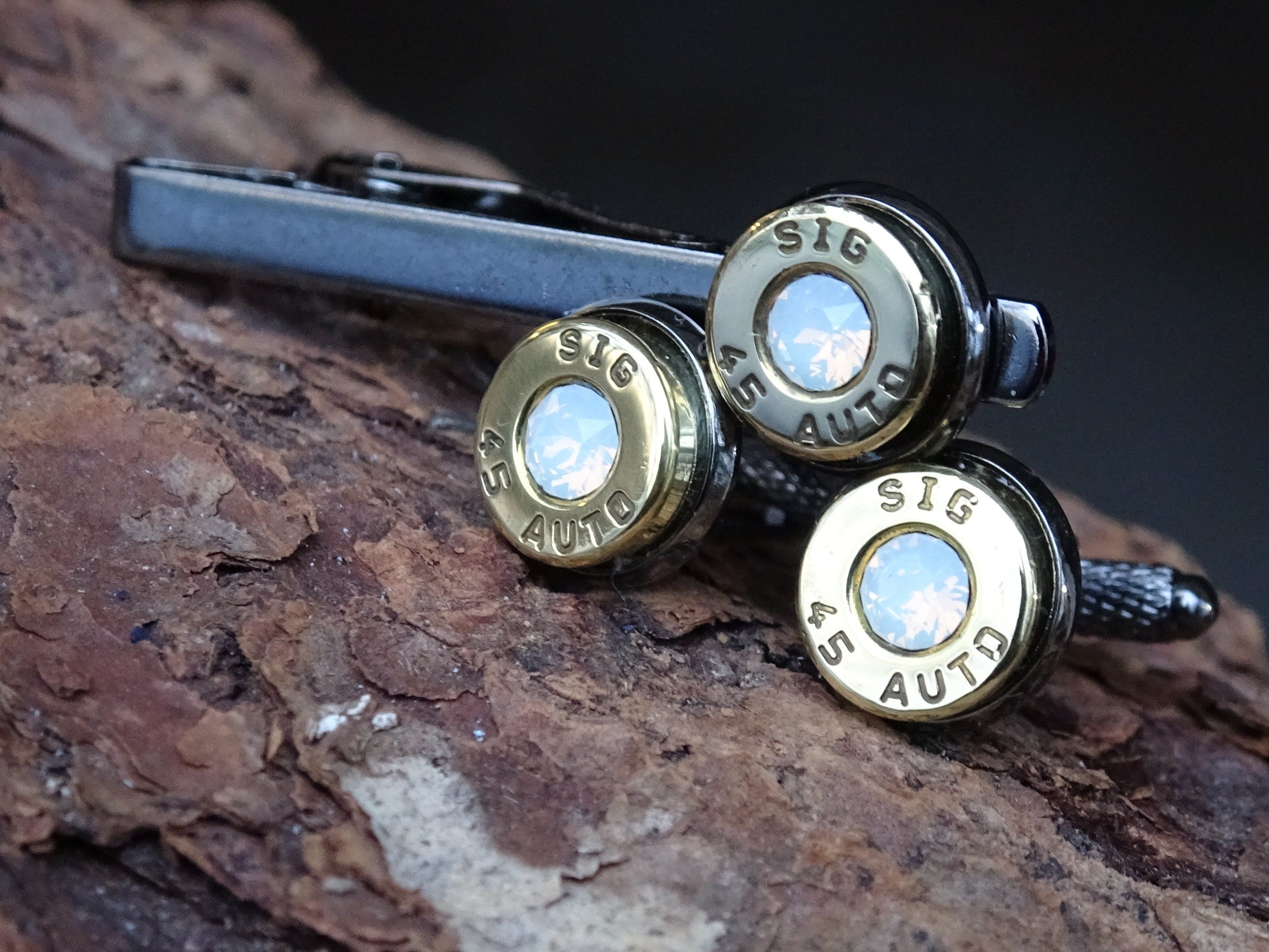 Bullet cufflinks/Tie clip two tone 45 ACP Opal (etsy image id: 4561160345)