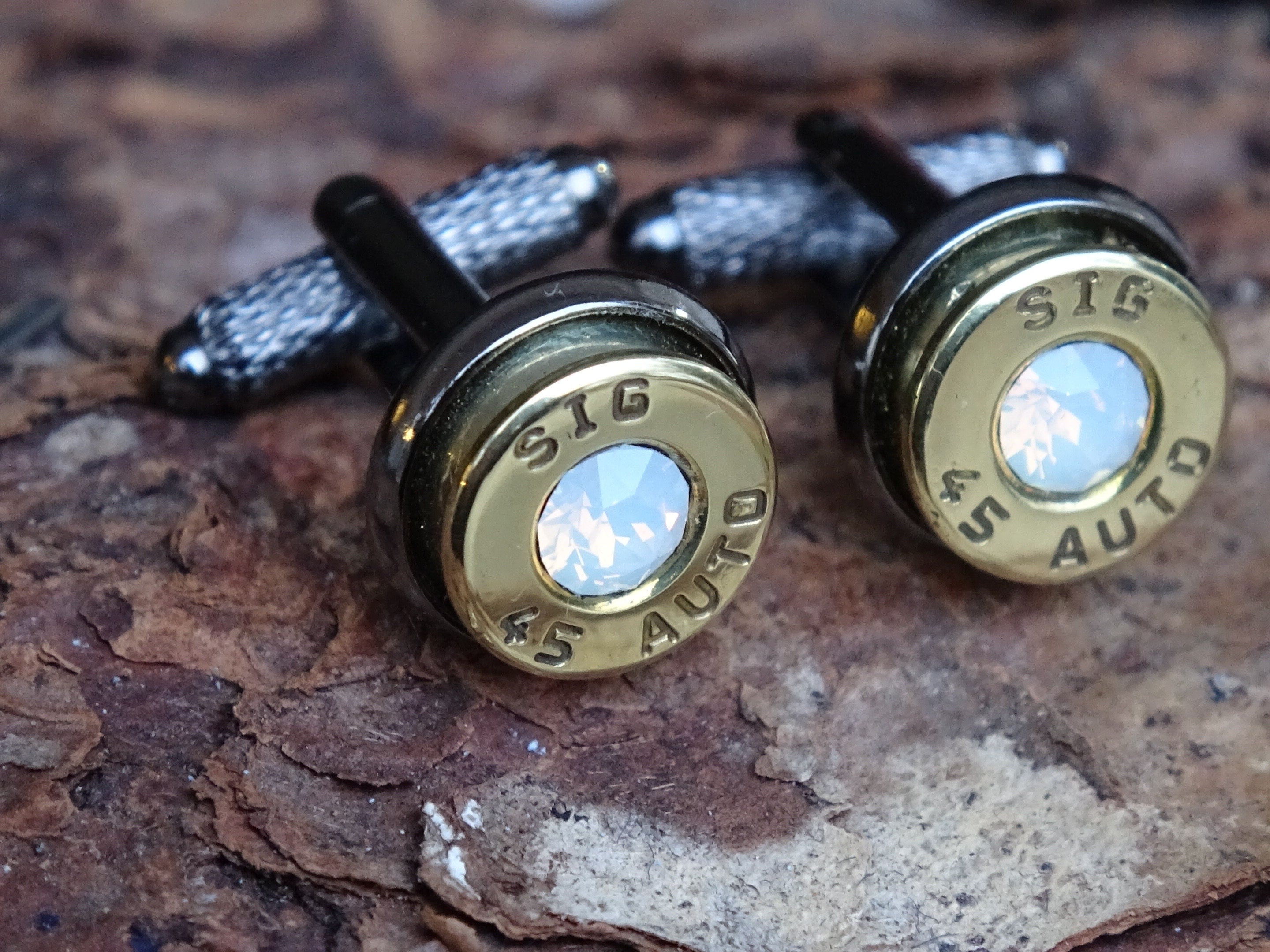 Bullet cufflinks/Tie clip two tone 45 ACP Opal (etsy image id: 4561161787)