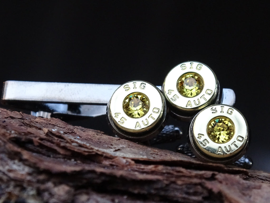 Bullet cufflinks/Tie clip two tone 45 ACP Citrine (etsy image id: 4561181377)