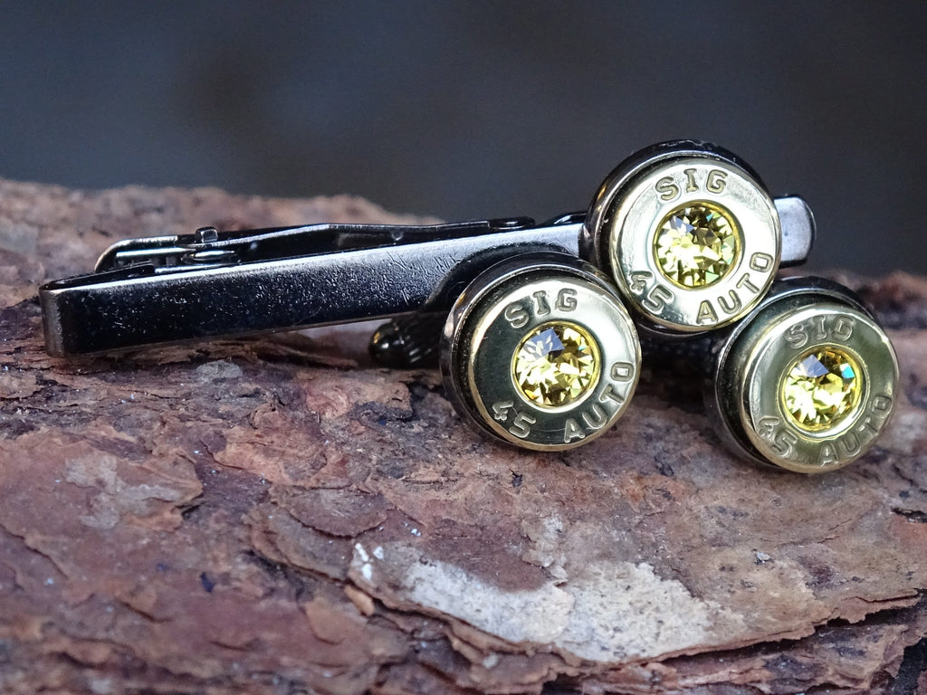Bullet cufflinks/Tie clip two tone 45 ACP Citrine (etsy image id: 4561181699)