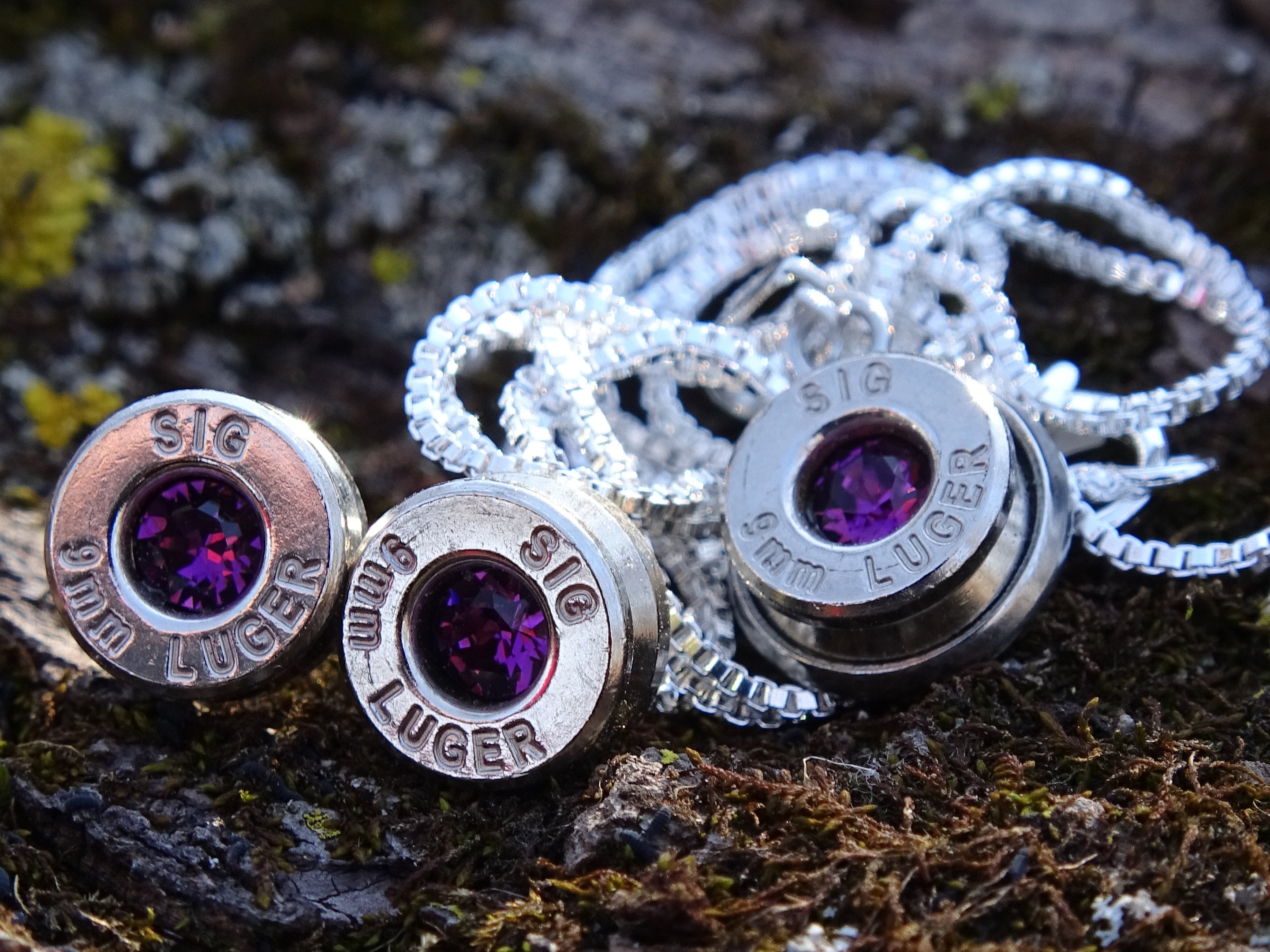 Bullet Necklace pendant & earring set 9mm Amethyst (etsy image id: 4848847986)