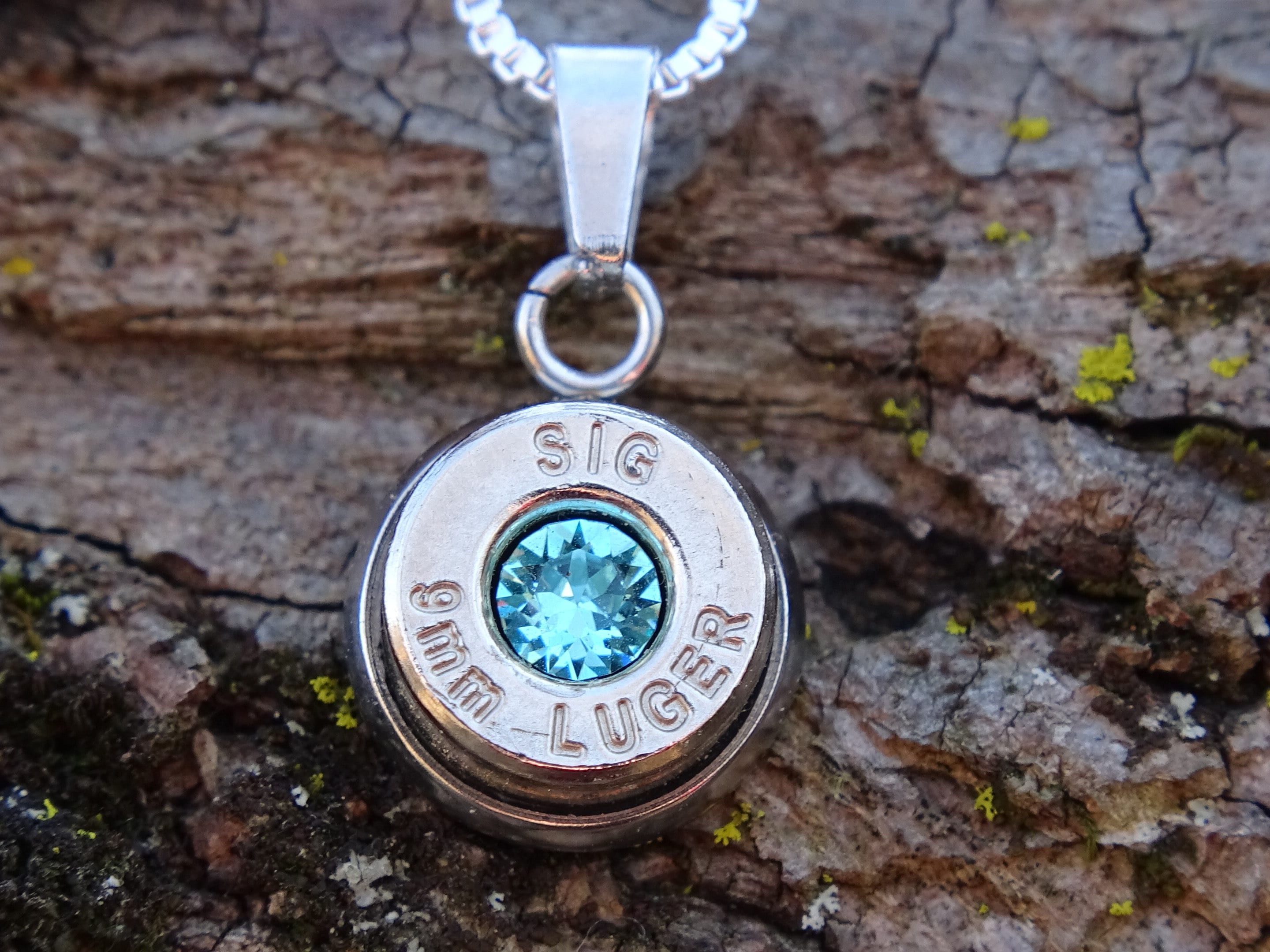 Bullet Necklace pendant & earring set 9mm Aquamarine (etsy image id: 4848858734)