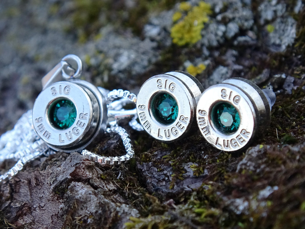 Bullet Necklace pendant & earring set 9mm emerald (etsy image id: 4850589602)