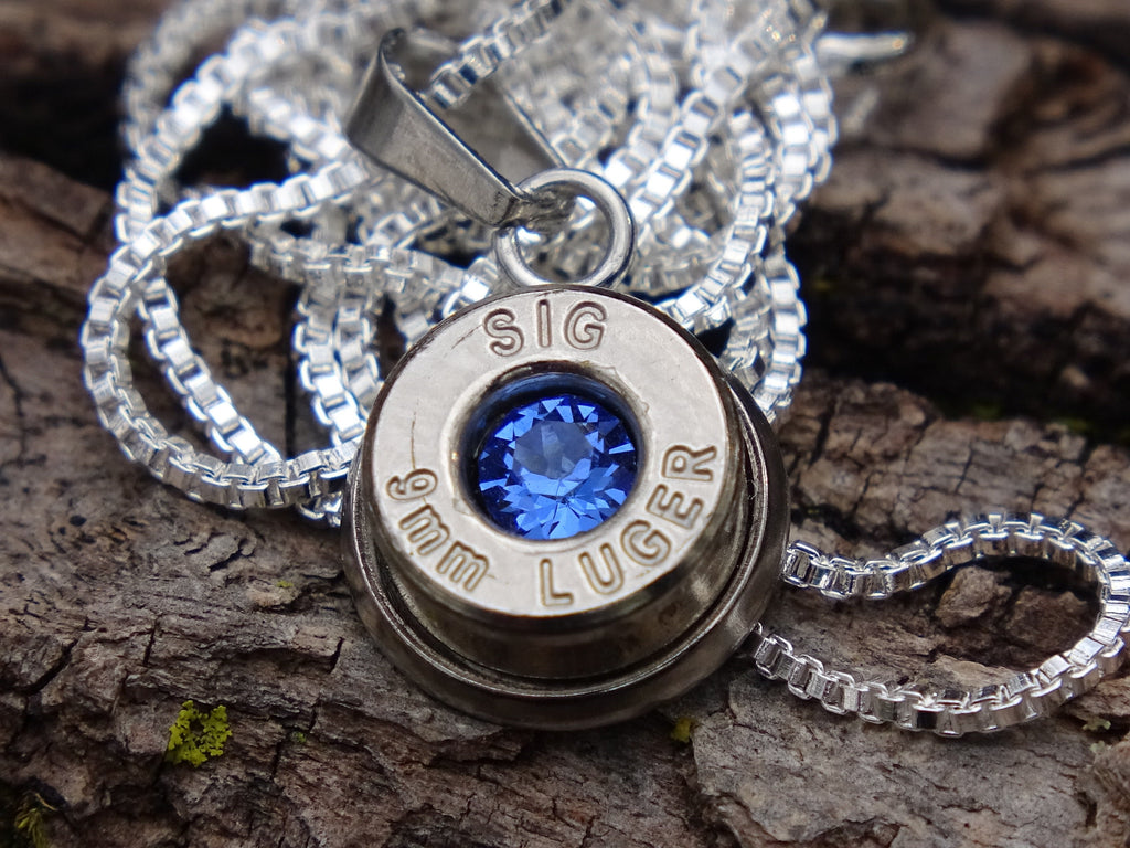 Bullet Necklace pendant 9mm sapphire (etsy image id: 4850896518)