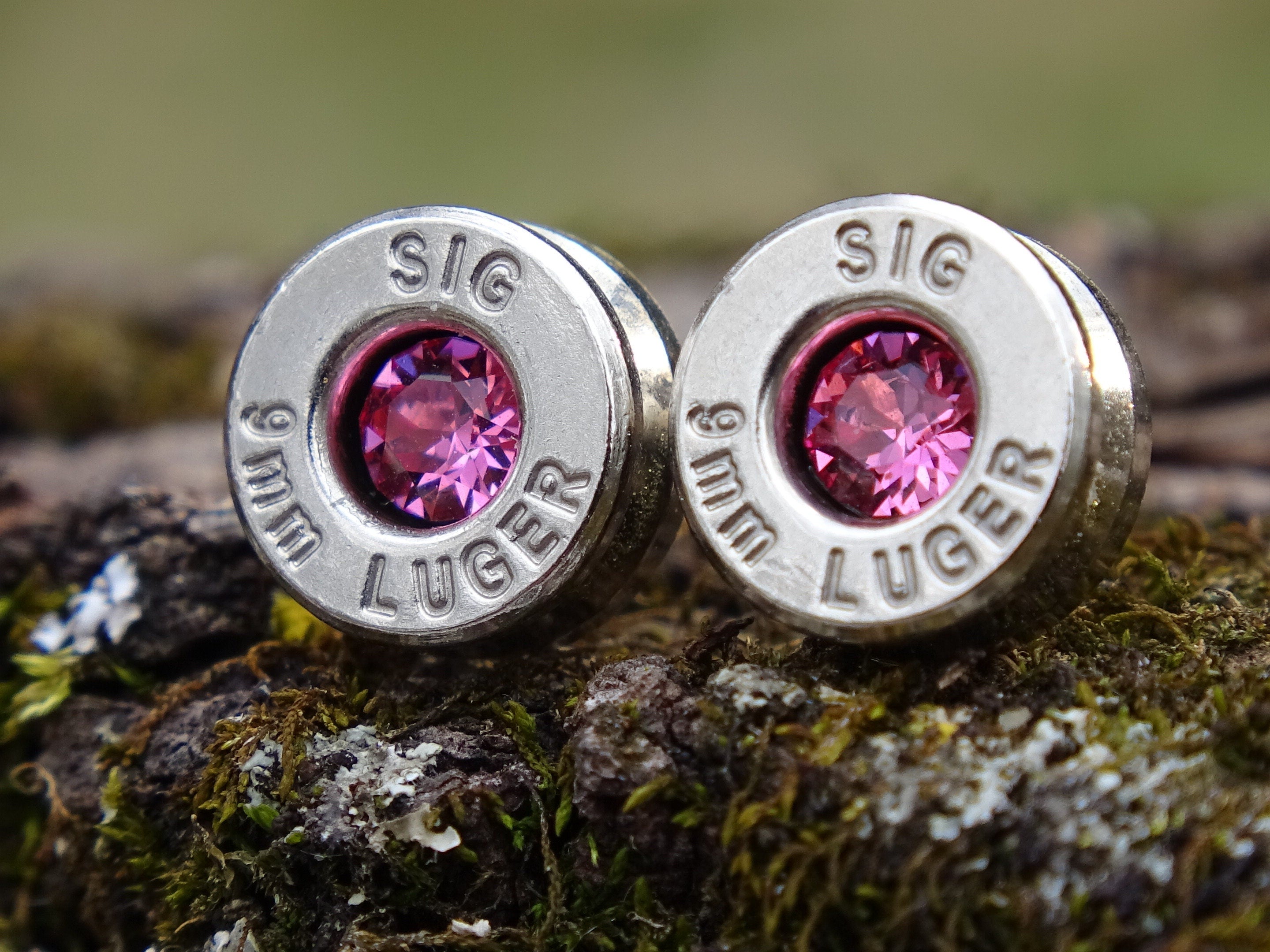 Bullet Necklace pendant & earring set 9mm pink tourmaline (etsy image id: 4850921402)