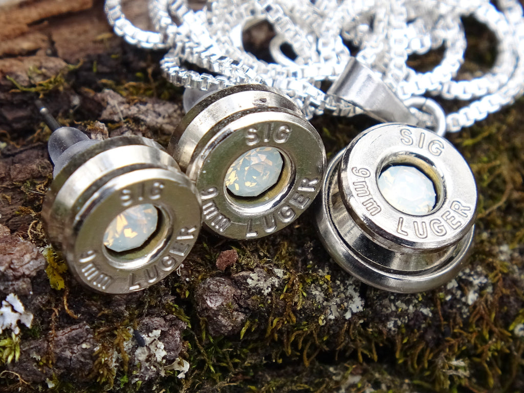 Bullet Necklace pendant & earring set 9mm opal (etsy image id: 4850934226)