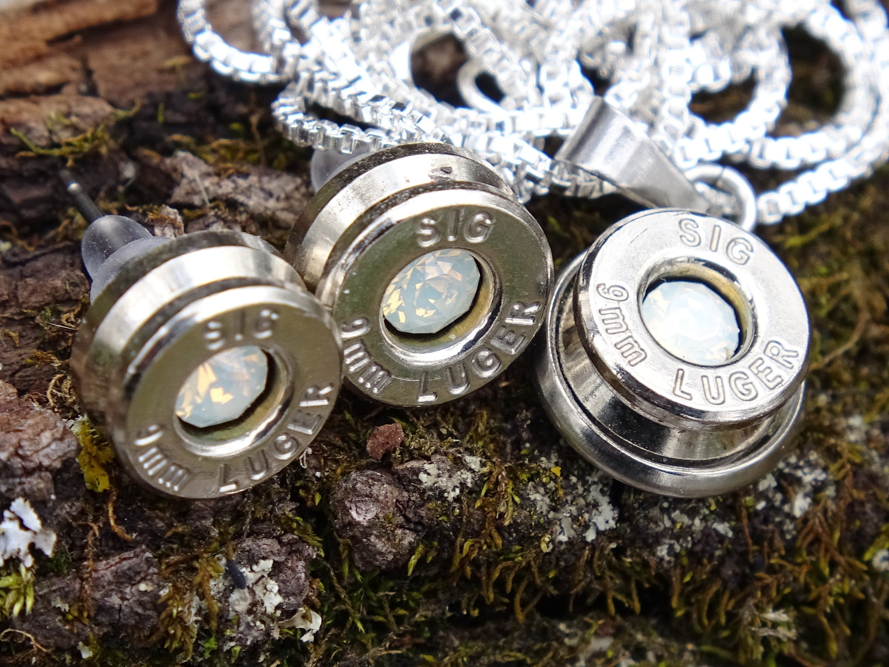 Bullet Necklace pendant & earring set 9mm opal (etsy image id: 4850934226)