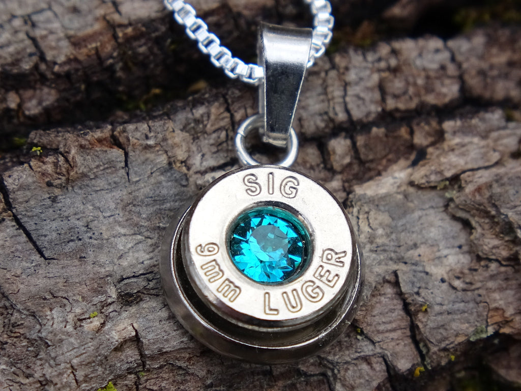 Bullet Necklace pendant 9mm Blue zircon (etsy image id: 4850994396)