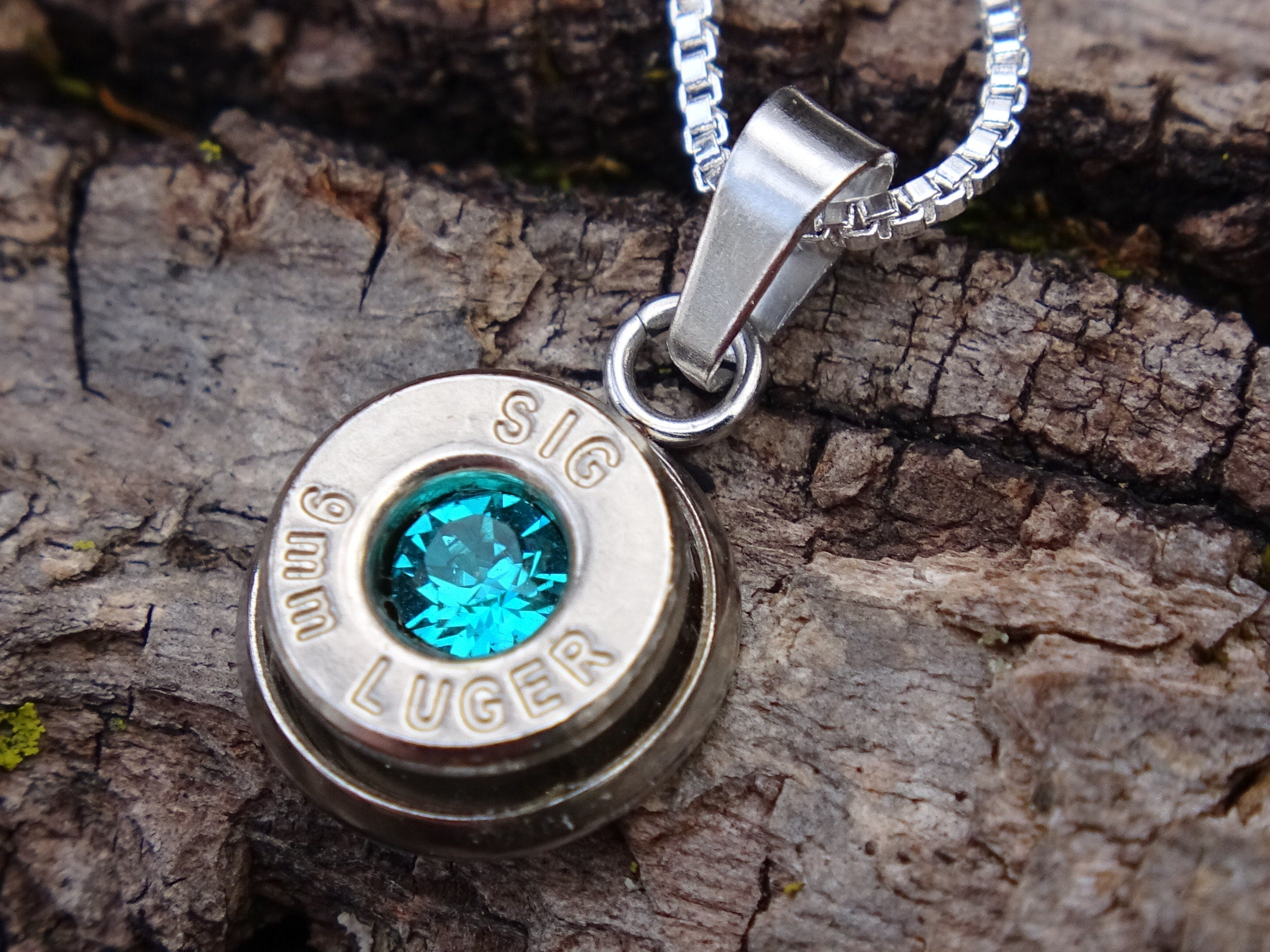 Bullet Necklace pendant 9mm Blue zircon (etsy image id: 4850994978)