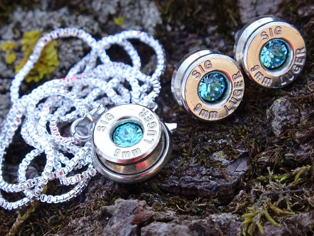Bullet Necklace pendant & earring set 9mm Aquamarine (etsy image id: 4897117911)