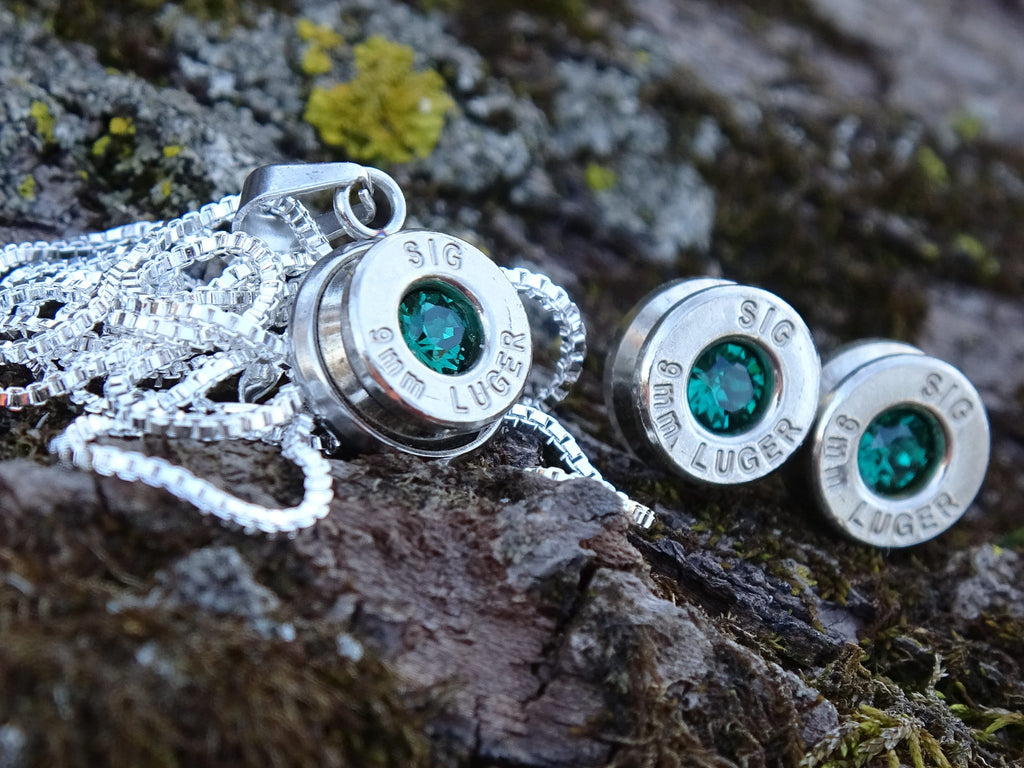 Bullet Necklace pendant & earring set 9mm emerald (etsy image id: 4898849061)