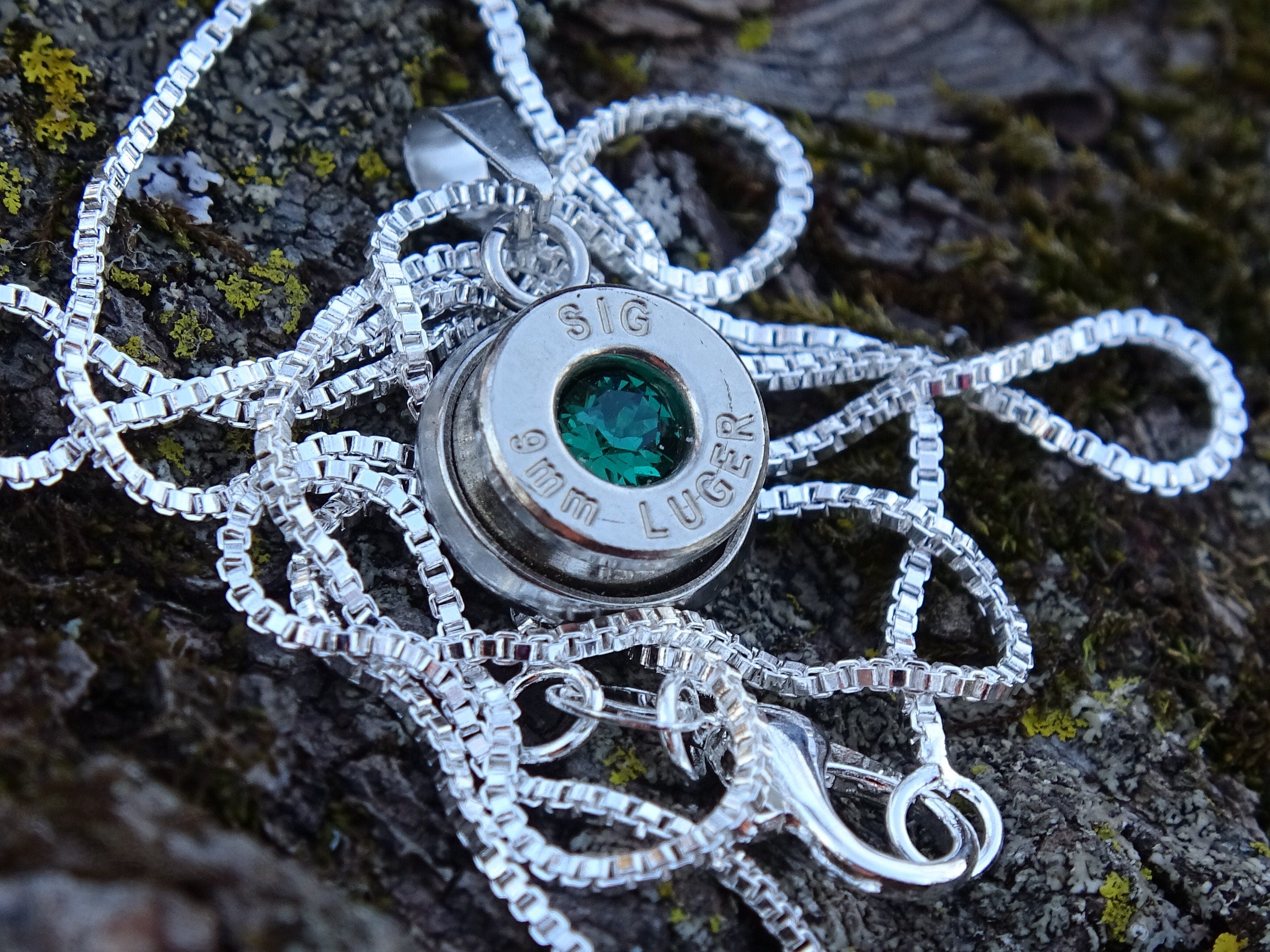 Bullet Necklace pendant & earring set 9mm emerald (etsy image id: 4898849959)