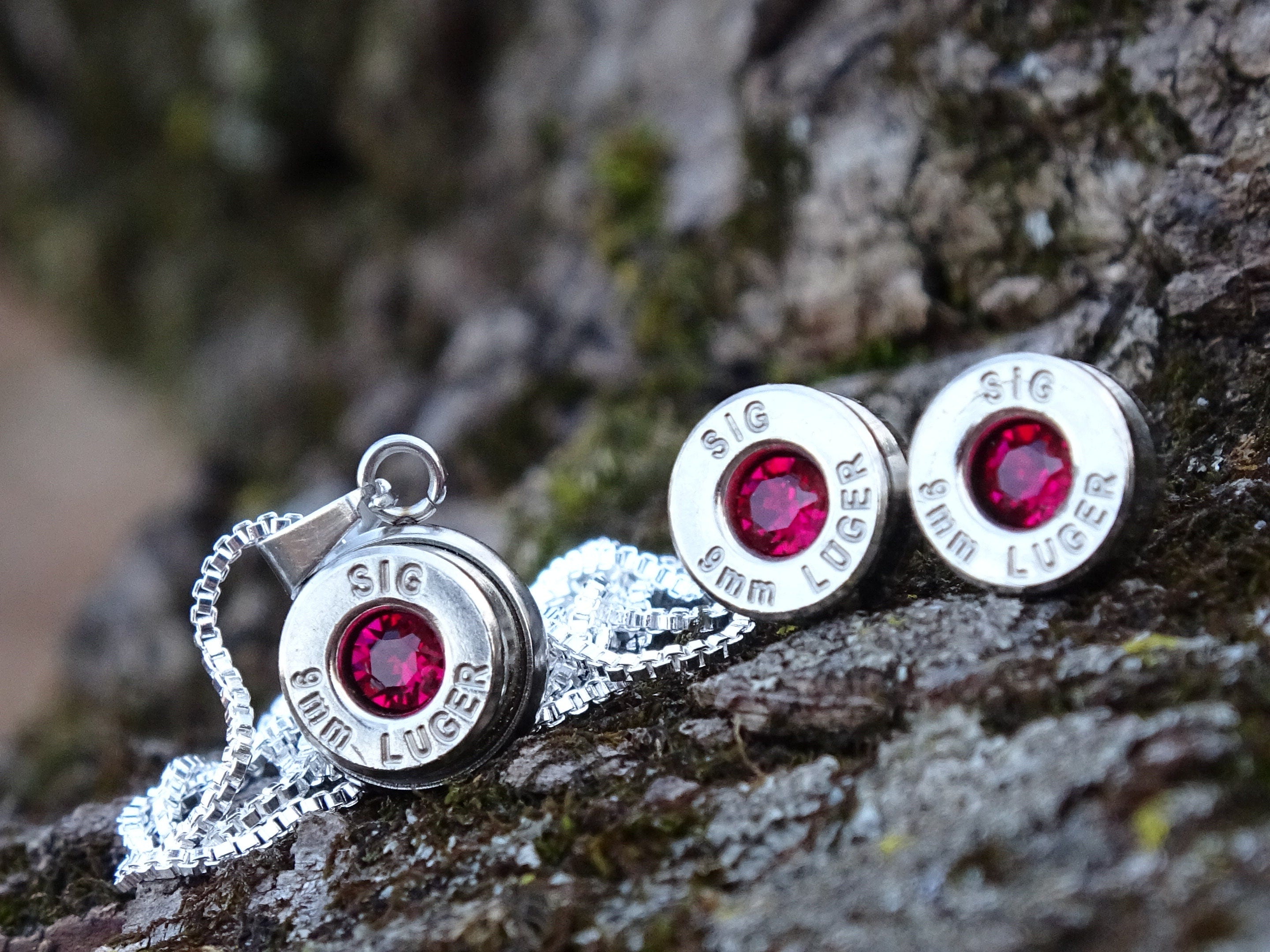 Bullet Necklace pendant & earring set 9mm ruby (etsy image id: 4898895677)