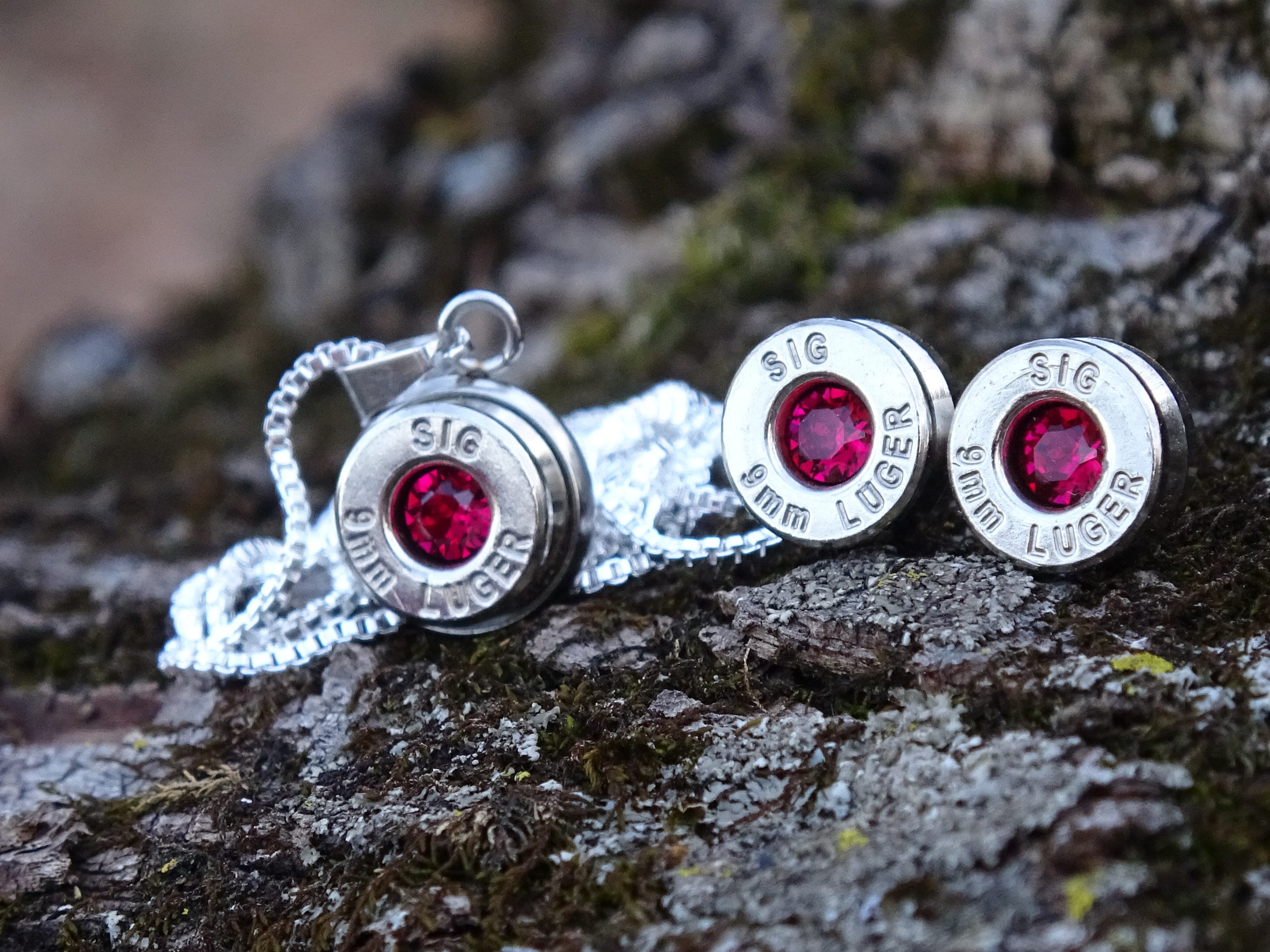 Bullet Necklace pendant & earring set 9mm ruby (etsy image id: 4898895919)