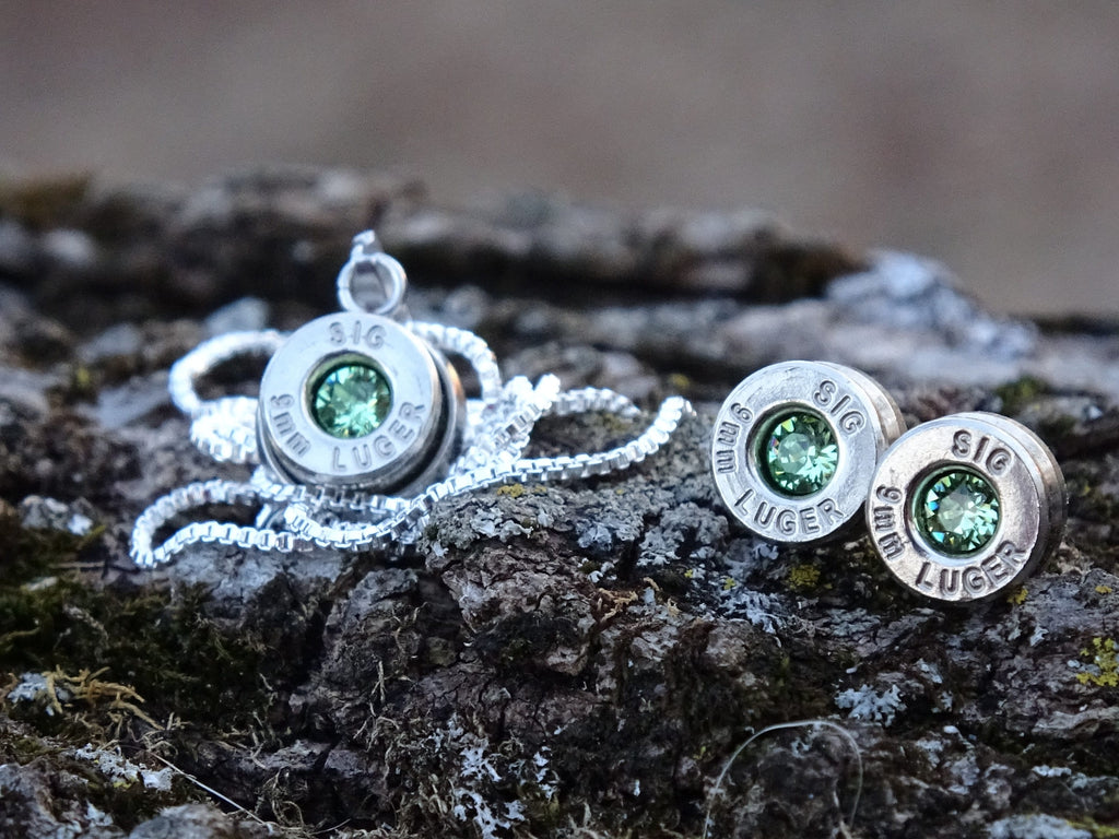 Bullet Necklace pendant & earring set 9mm peridot (etsy image id: 4898942355)