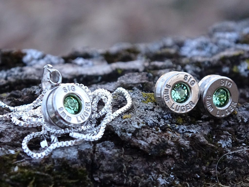 Bullet Necklace pendant & earring set 9mm peridot (etsy image id: 4898942811)