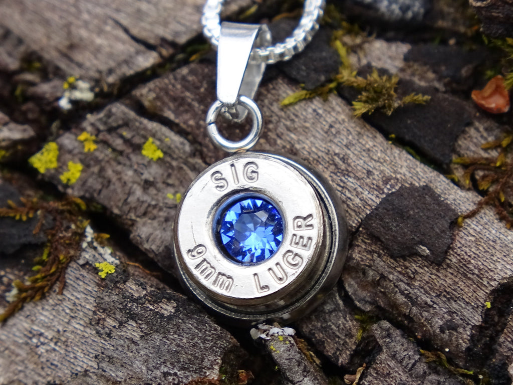 Bullet Necklace pendant 9mm sapphire (etsy image id: 4899154651)