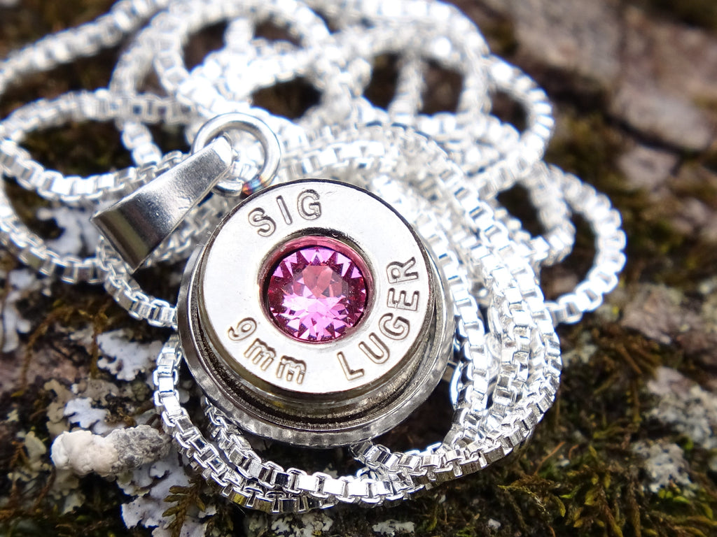 Bullet Necklace pendant 9mm pink tourmaline (etsy image id: 4899170393)
