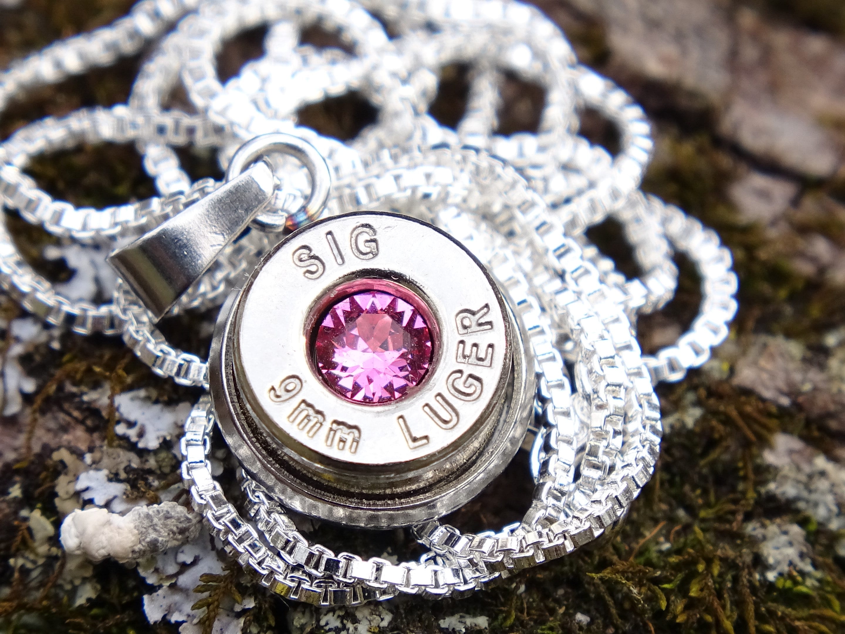 Bullet Necklace pendant 9mm pink tourmaline (etsy image id: 4899170393)
