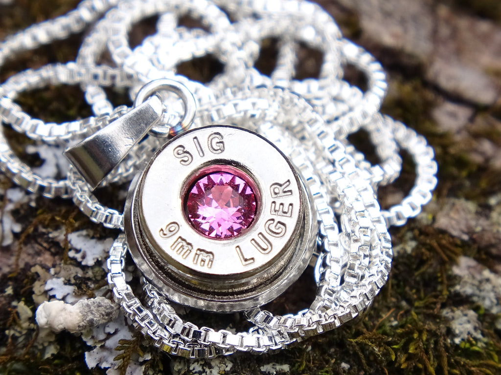 Bullet Necklace pendant & earring set 9mm pink tourmaline (etsy image id: 4899180105)