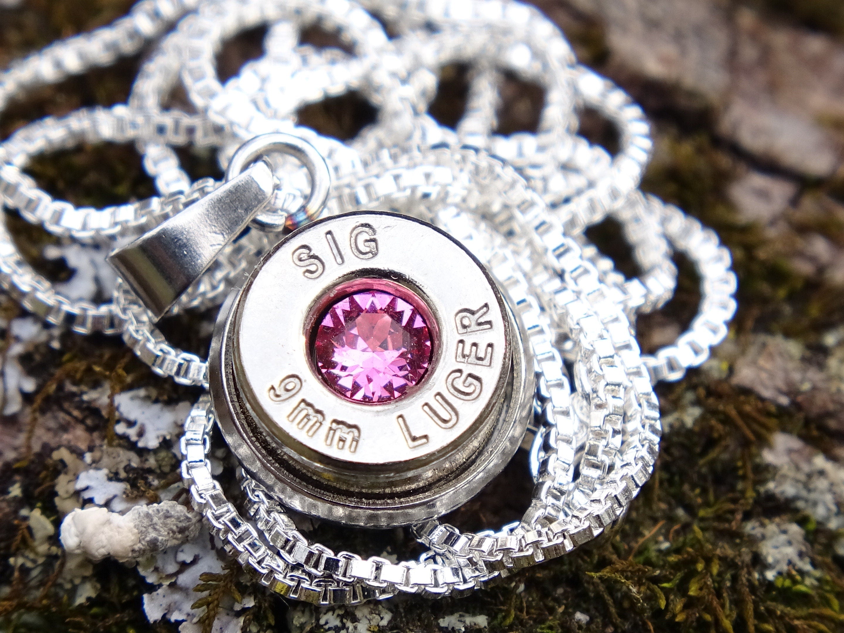 Bullet Necklace pendant & earring set 9mm pink tourmaline (etsy image id: 4899180105)