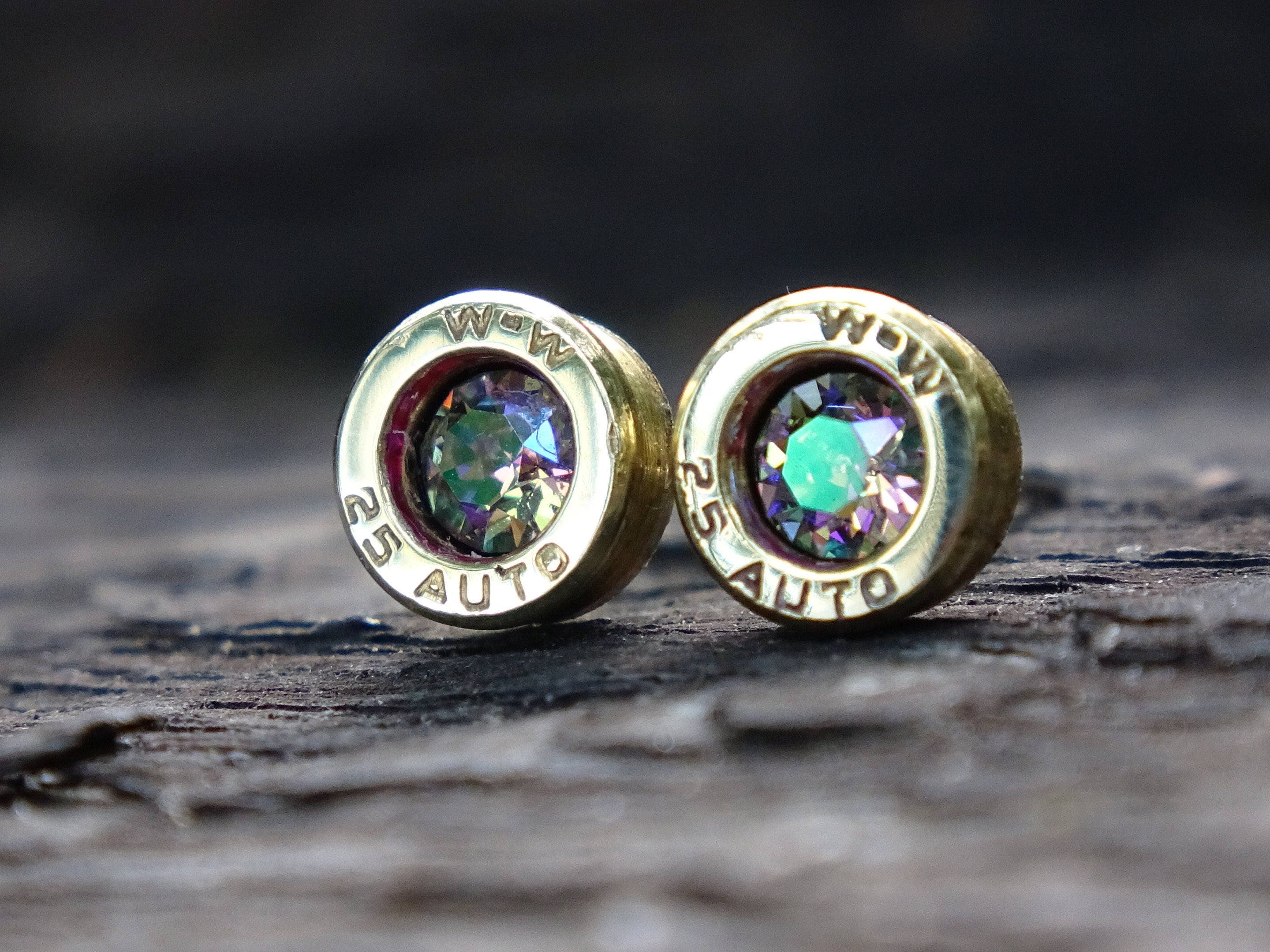 Bullet earrings 25 ACP alexandrite polished brass (etsy image id: 4971311140)