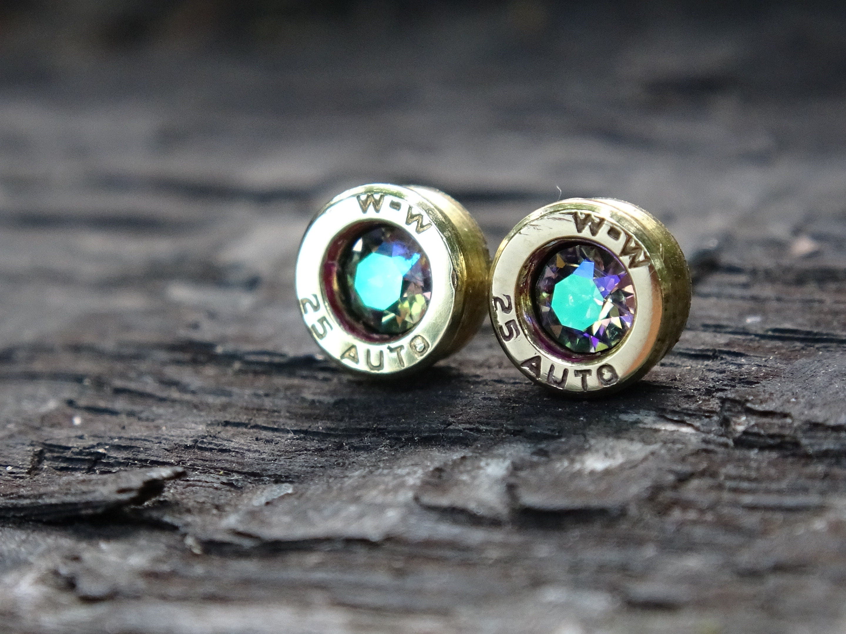 Bullet earrings 25 ACP alexandrite polished brass (etsy image id: 4971311348)