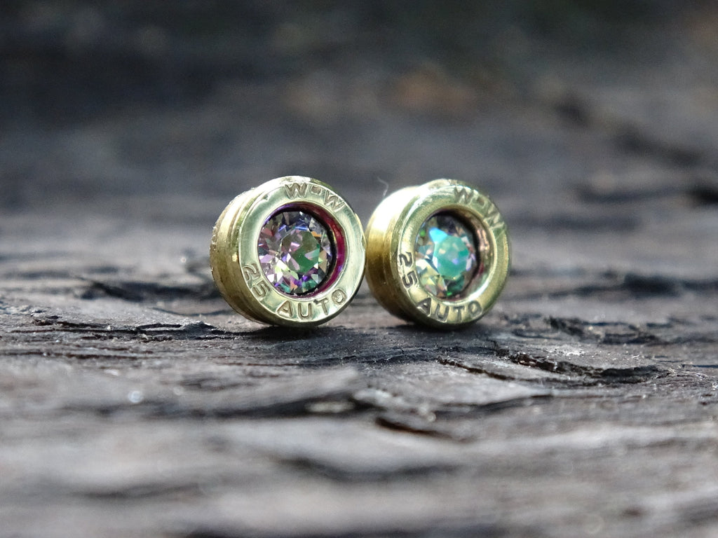 Bullet earrings 25 ACP alexandrite polished brass (etsy image id: 4971311594)