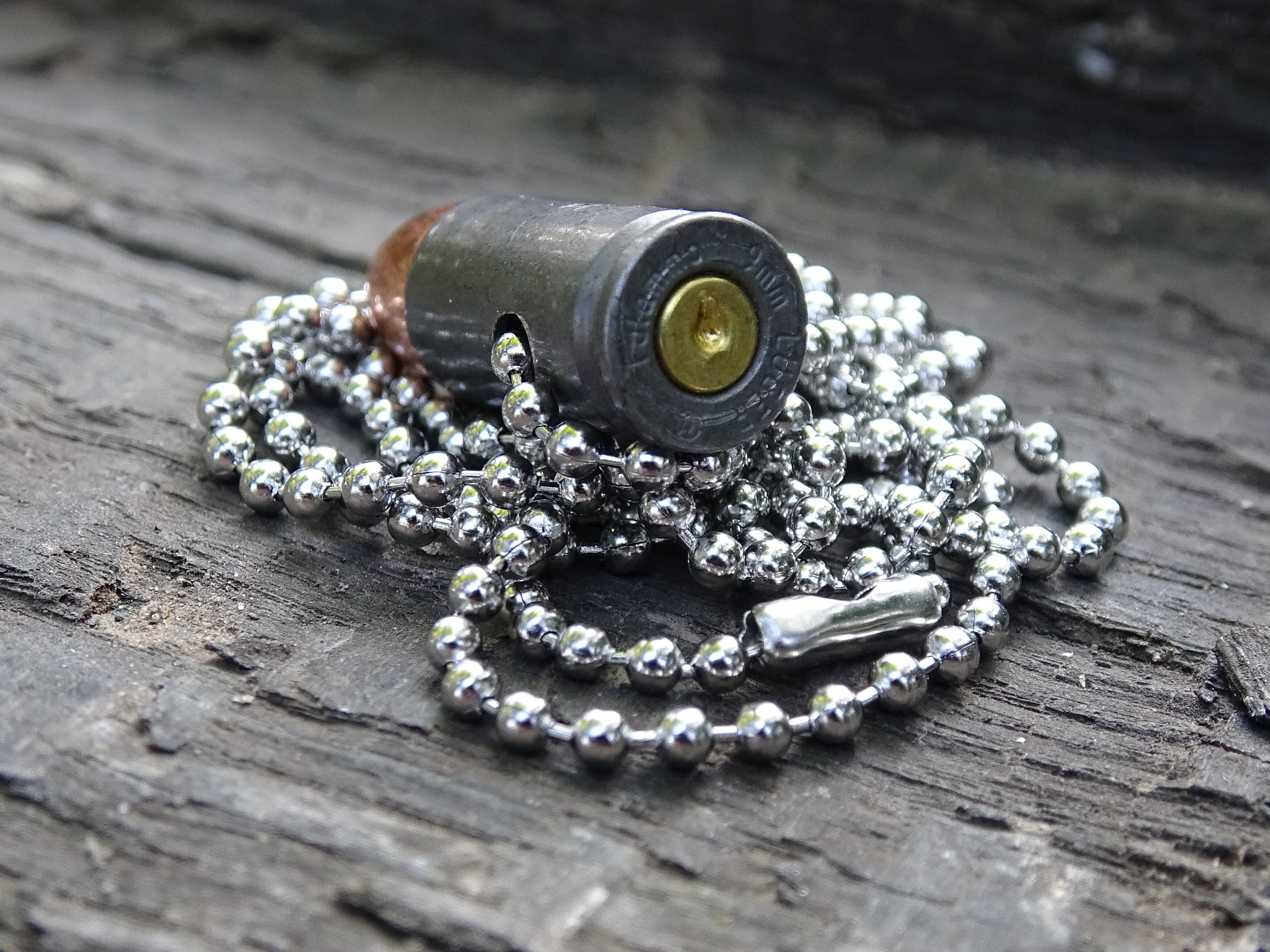 9mm Bullet Necklace steel 115gn FMJ (etsy image id: 5016090094)
