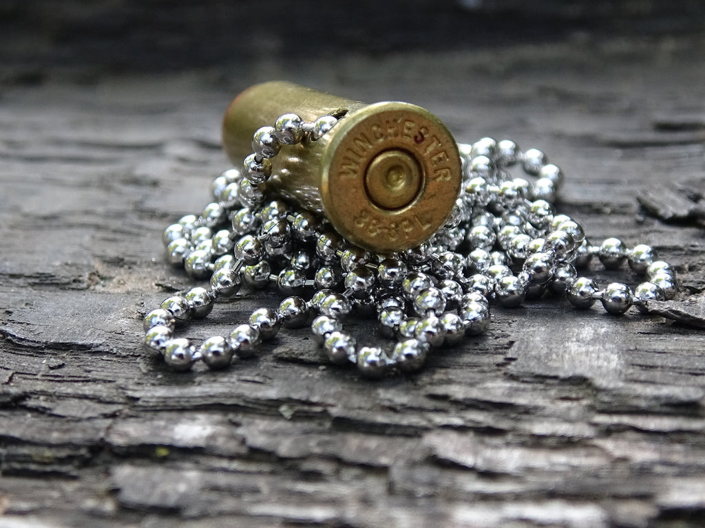 Fallout pipe rifle 38 special Bullet Necklace Brass 124gn FMJ (etsy image id: 5016093696)