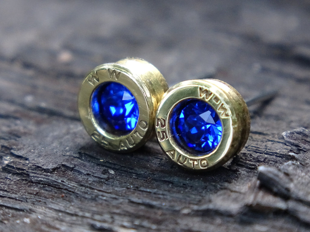 Racquel Blue "Limited Edition" Bullet earrings 25 ACP brass (etsy image id: 5019576839)
