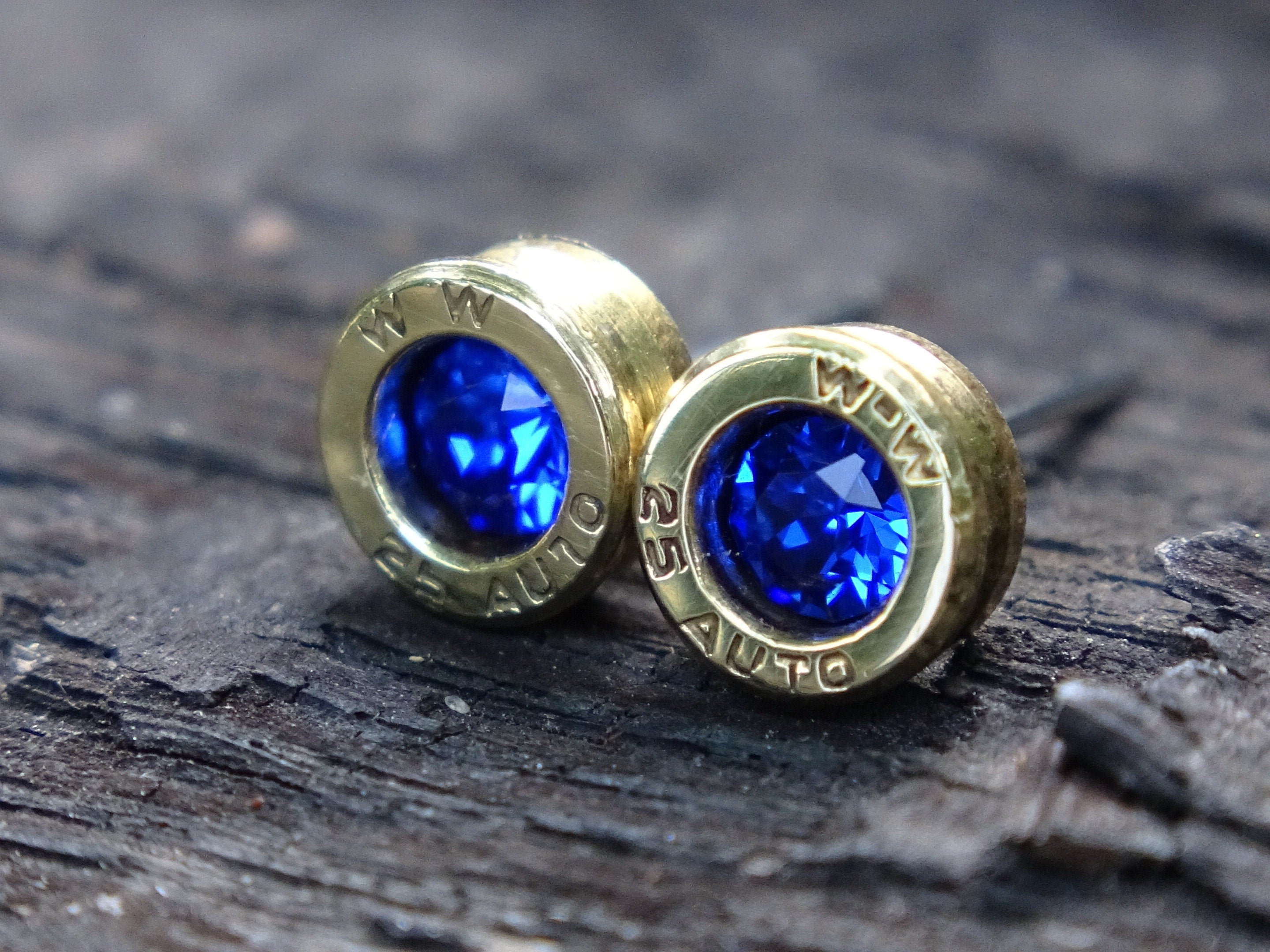 Racquel Blue "Limited Edition" Bullet earrings 25 ACP brass (etsy image id: 5019576839)