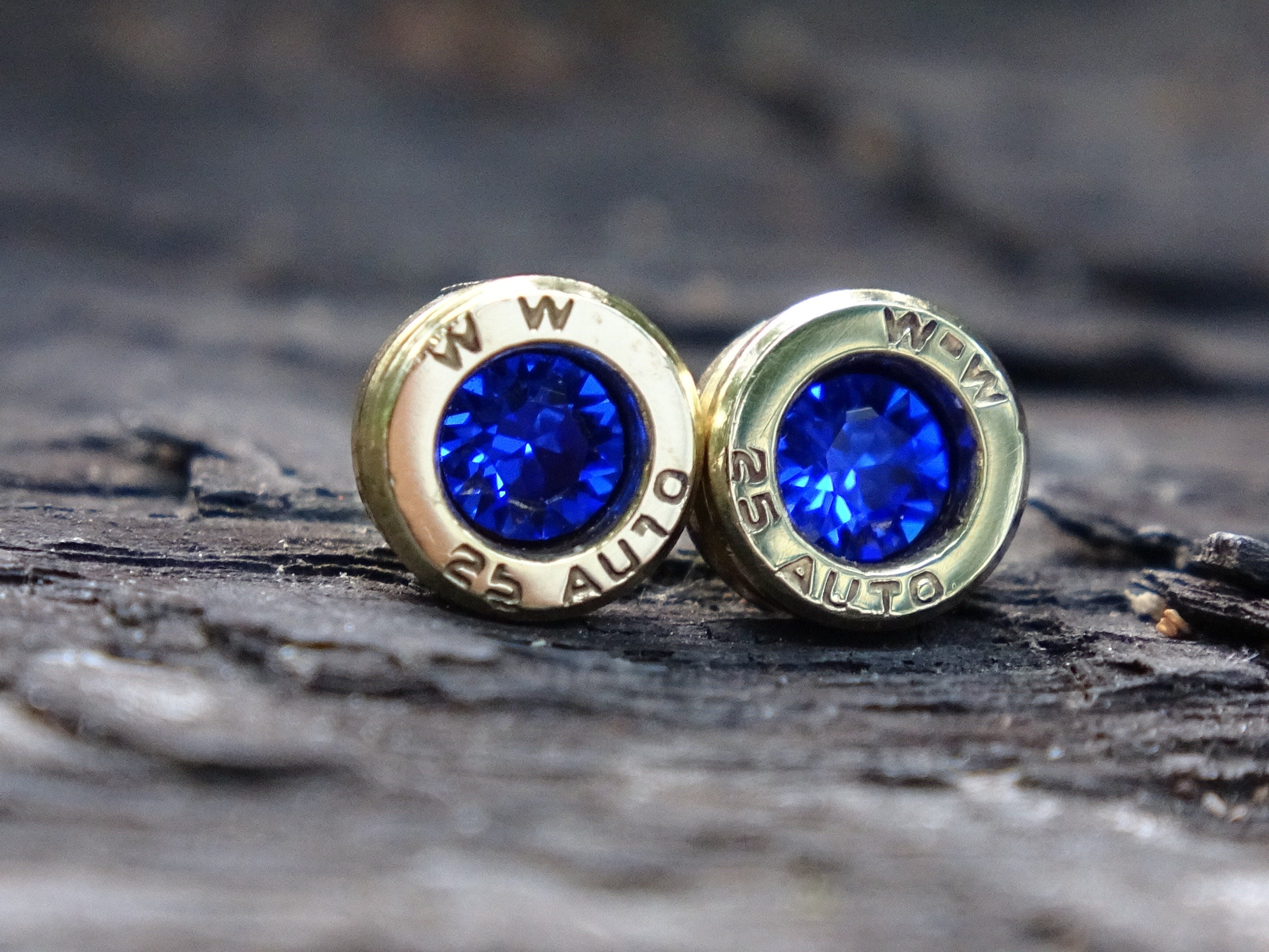 Racquel Blue "Limited Edition" Bullet earrings 25 ACP brass (etsy image id: 5019577167)