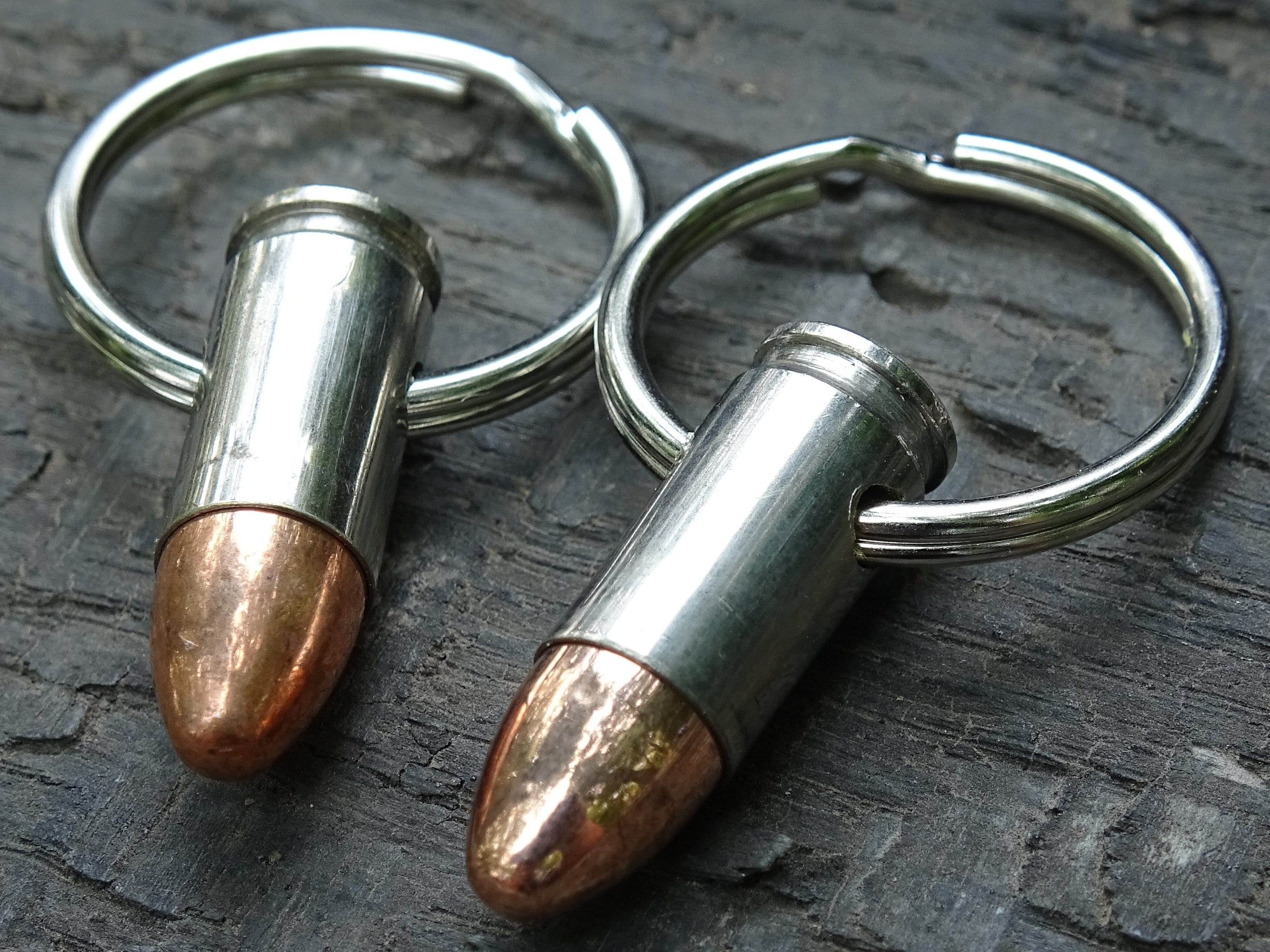 Bullet Keychain 9mm set of two Nickel plated (etsy image id: 5063578093)