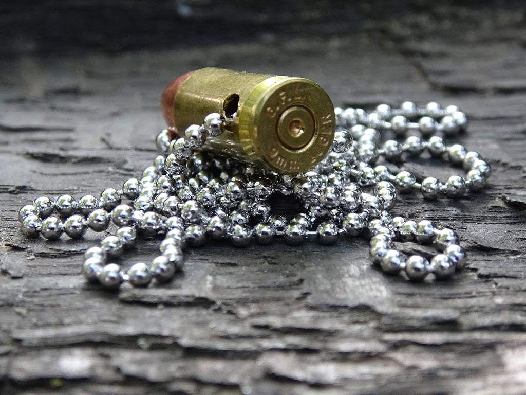 9mm Bullet Necklace Brass 115gn FMJ (etsy image id: 5064315205)