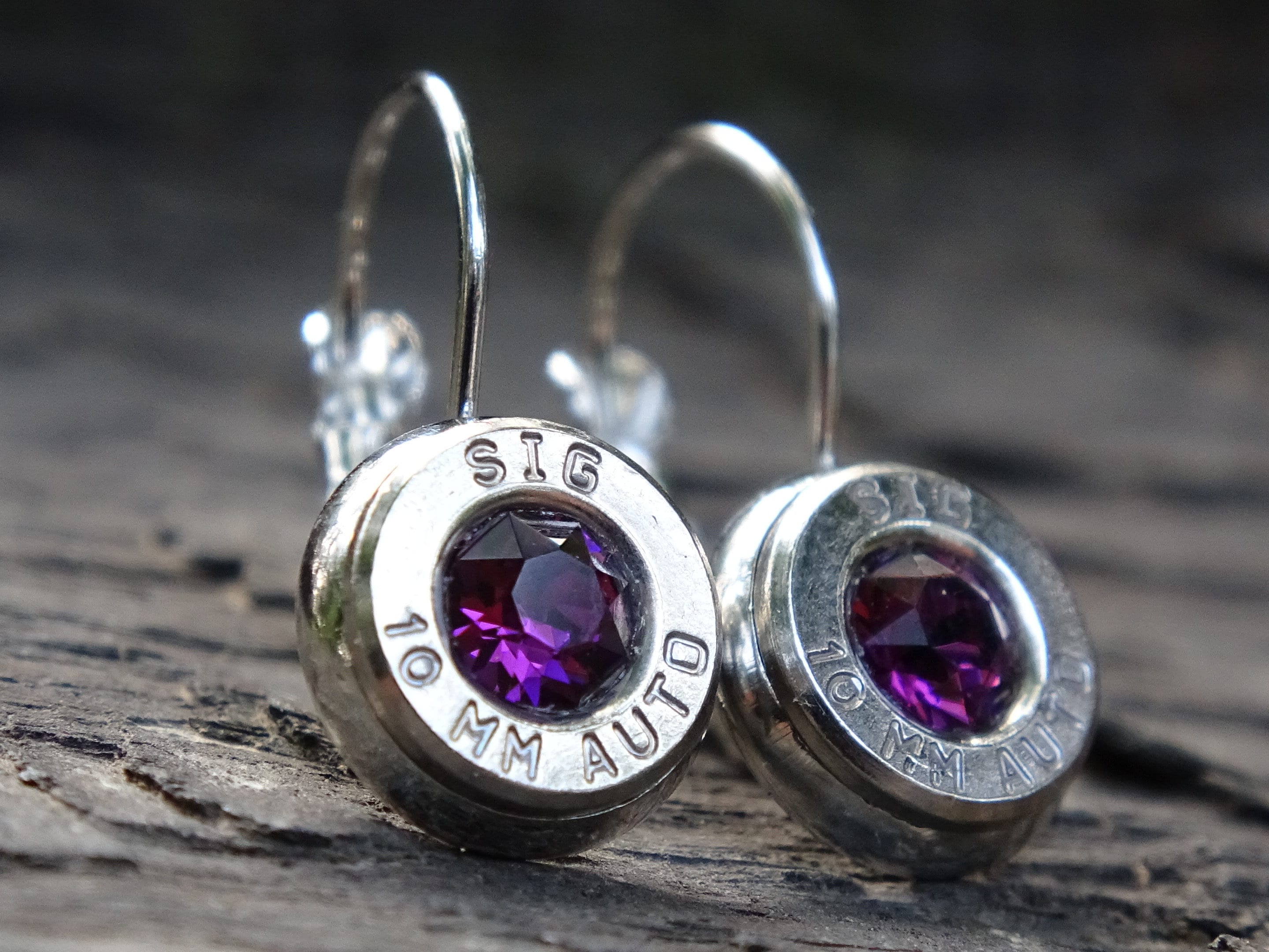Lever back bullet earrings 10mm auto Amethyst (etsy image id: 5105767846)