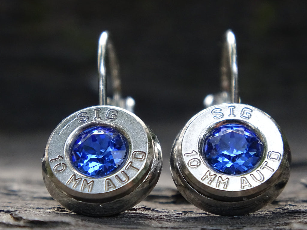 Lever back bullet earrings 10mm auto Sapphire (etsy image id: 5105826848)