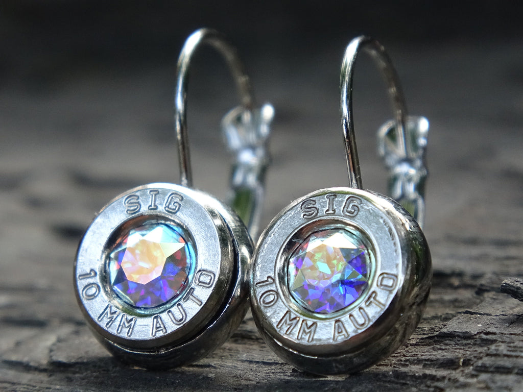 Lever back bullet earrings 10mm Aurora Borealis (etsy image id: 5105834678)