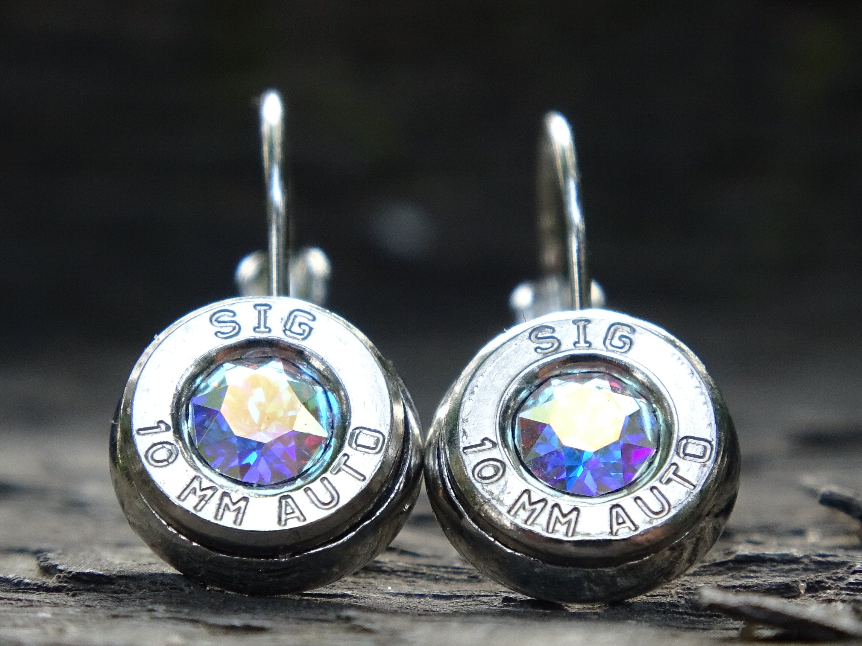 Lever back bullet earrings 10mm Aurora Borealis (etsy image id: 5105834932)