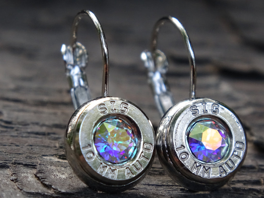 Lever back bullet earrings 10mm Aurora Borealis (etsy image id: 5105835150)