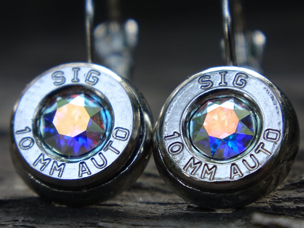 Lever back bullet earrings 10mm Aurora Borealis (etsy image id: 5105835326)