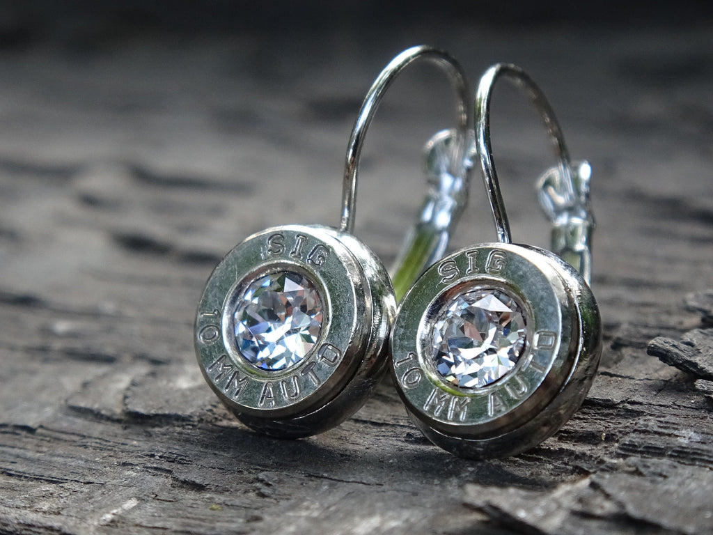 Lever back bullet earrings 10mm Clear Cubic Zirconia (etsy image id: 5105869028)