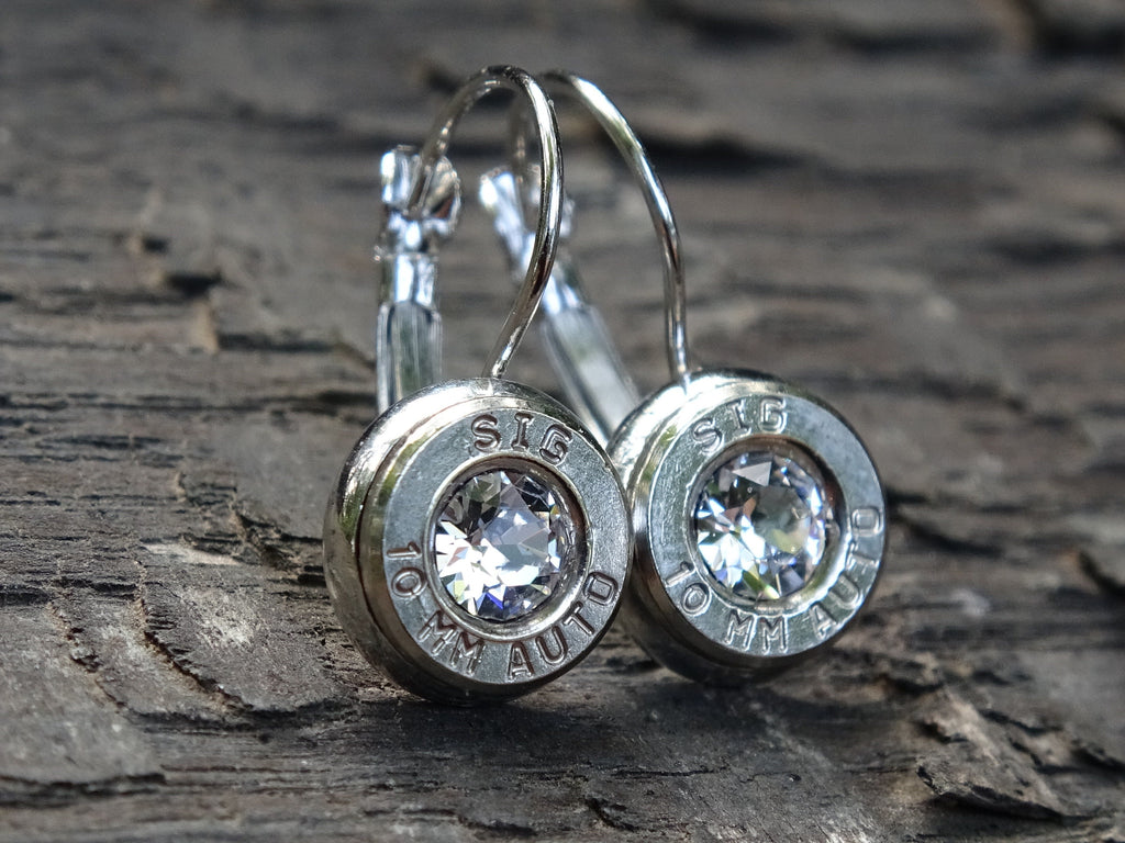 Lever back bullet earrings 10mm Clear Cubic Zirconia (etsy image id: 5105869288)