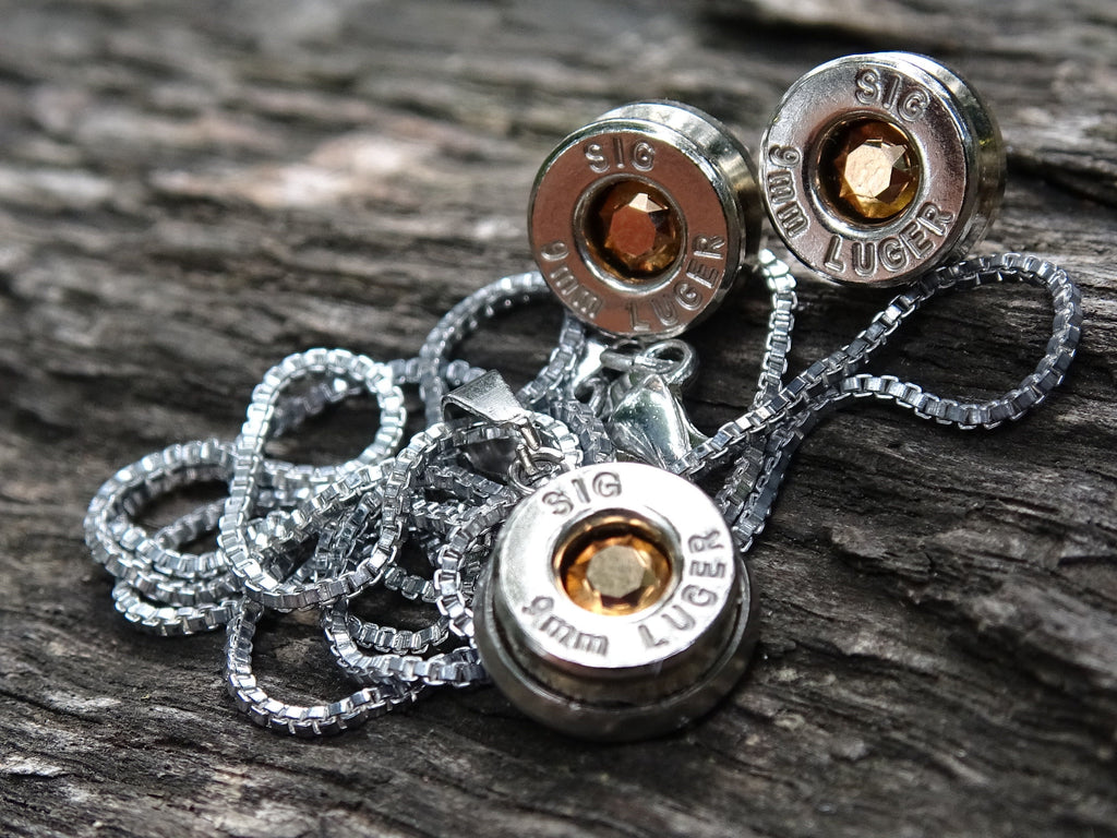 Bullet Necklace pendant & earring set 9mm Rose Gold (etsy image id: 5153922937)