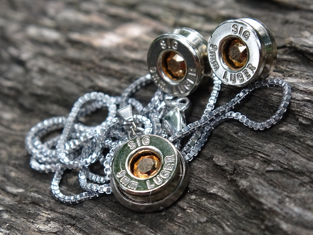 Bullet Necklace pendant & earring set 9mm Rose Gold (etsy image id: 5153923333)