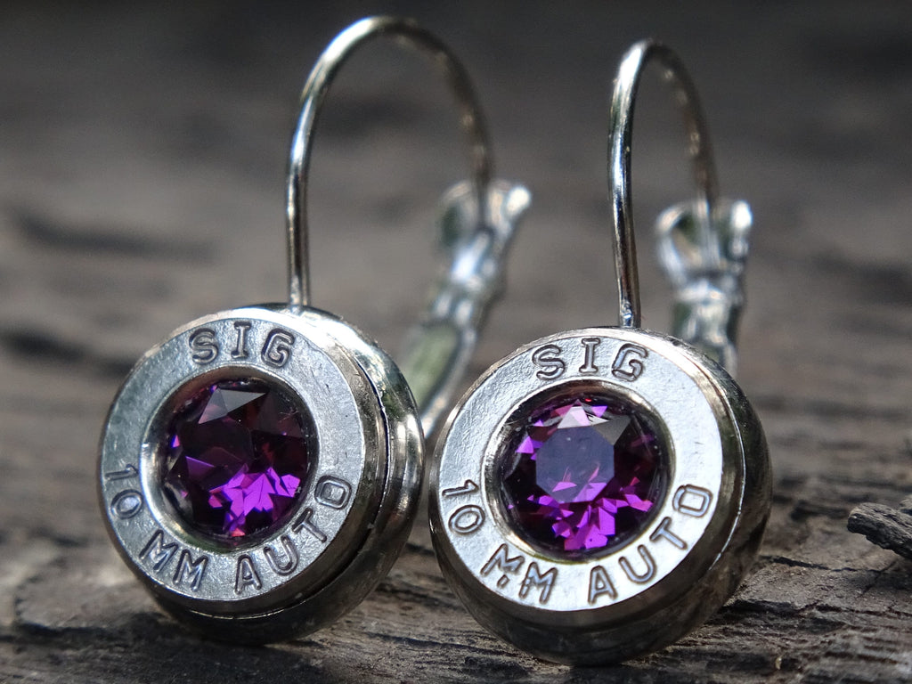 Lever back bullet earrings 10mm auto Amethyst (etsy image id: 5153991703)